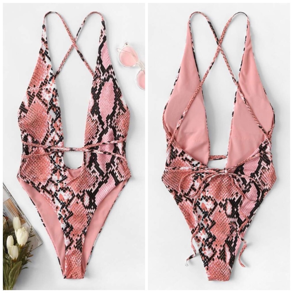 Animal print pink and black one piece